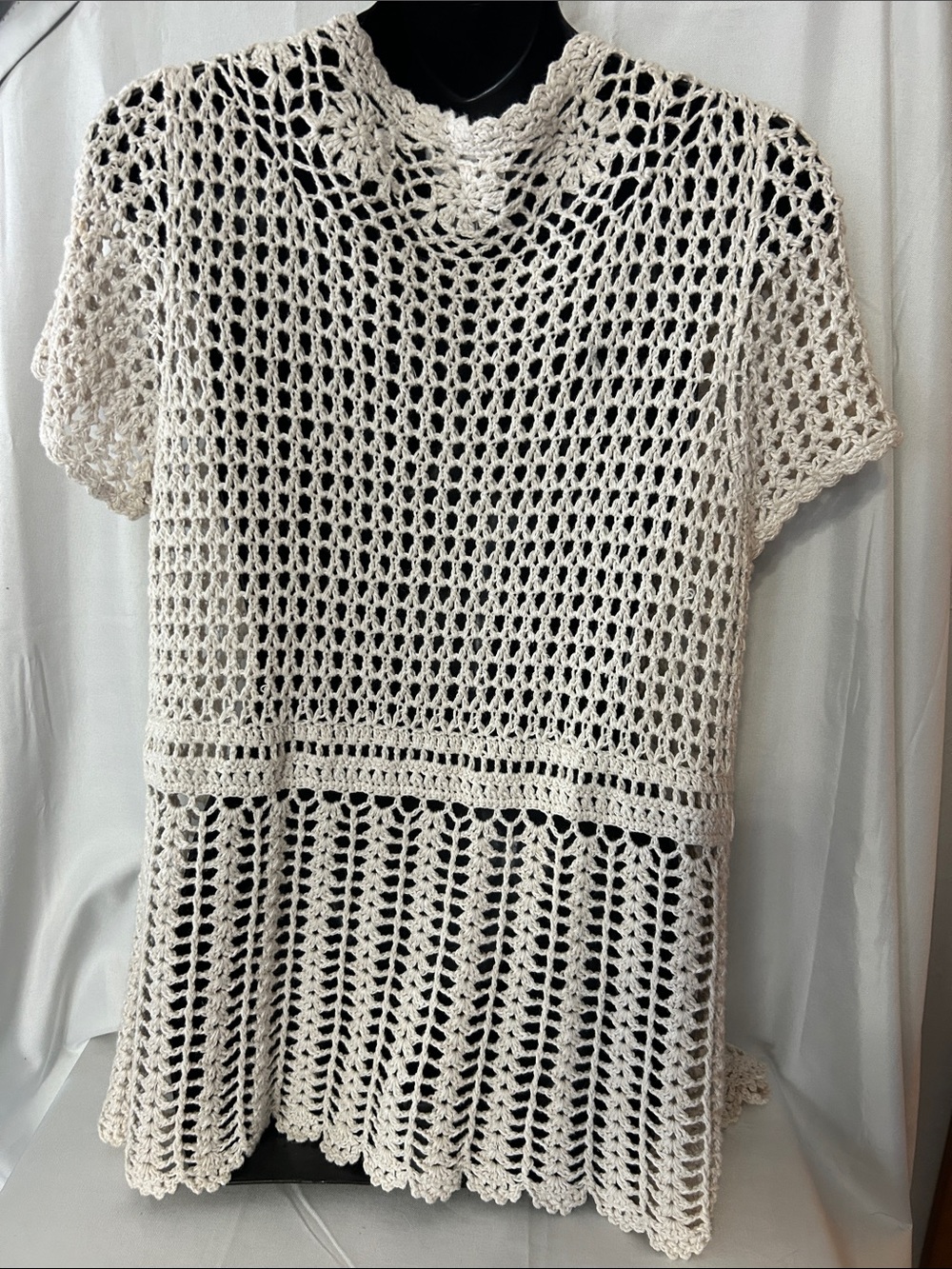 Christopher & Banks Cream Crochet Openwork Short-Sleeve Cardigan Size M - Picture 6 of 11